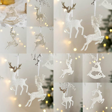 Christmas Tree Elk Hanging Ornament Decorations, 1/4/8 Pcs Glitter Powder Plastic Crystal Elk Reindeer Figurine for Indoor Outdoor Christmas Tree Decor